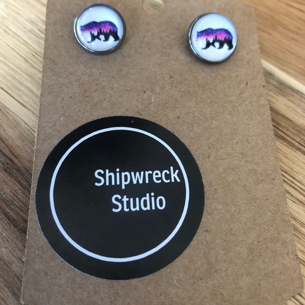 Colourful Bear Glass Earrings-Handmade New 12mm